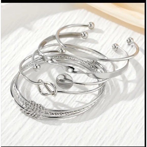 5 Piece Bangle Silver Bracelet Set - Picture 7 of 7